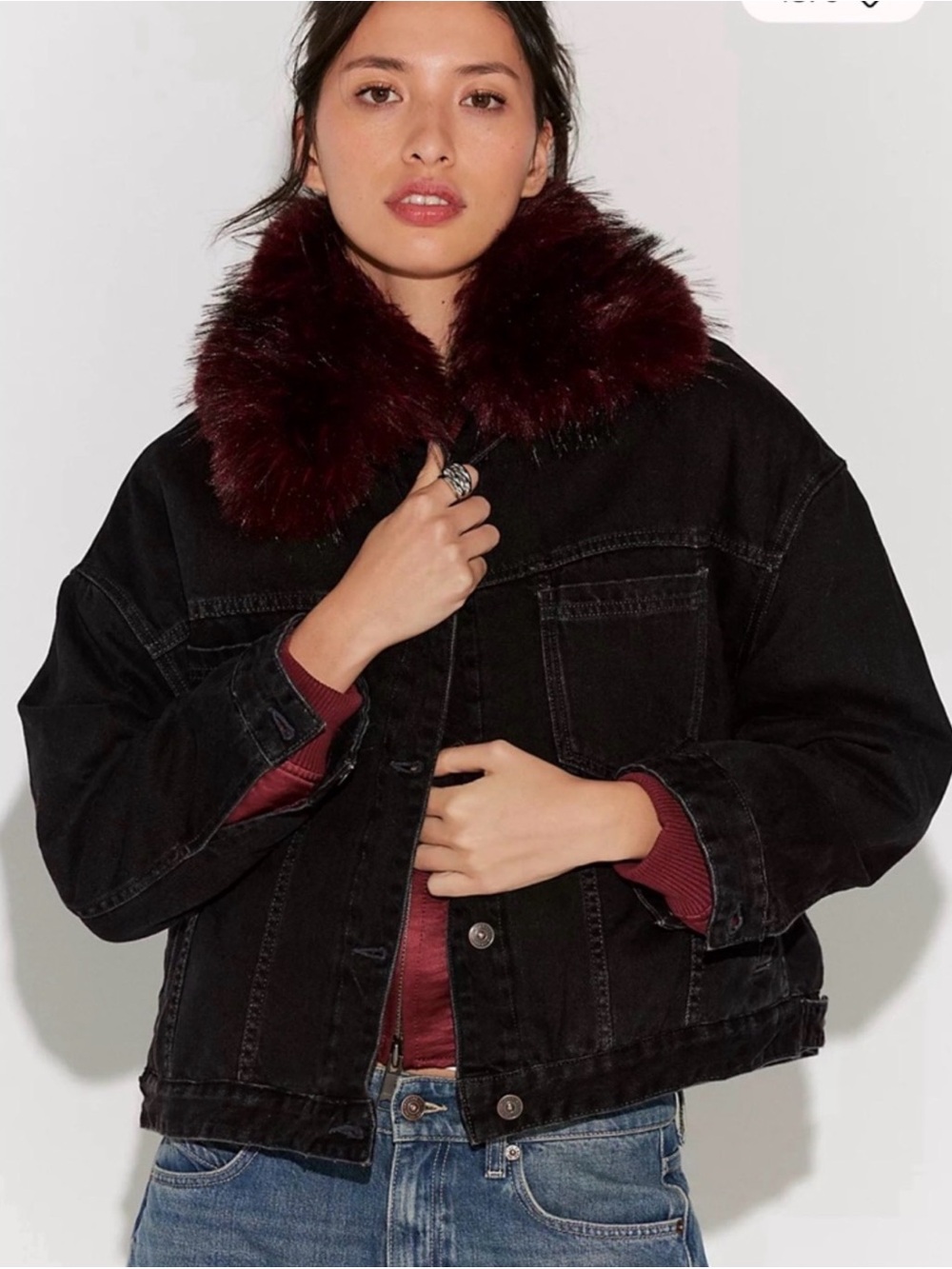 Free people faux fur denim jacket